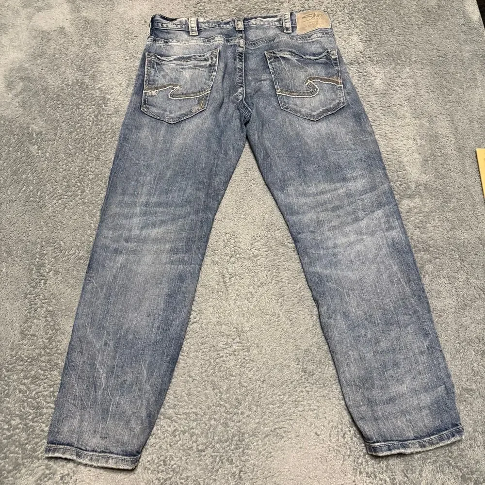 Silver Jeans Mens 34 x30 Blue Eddie Relaxed Fit Slim Straight Leg Stretch Cotton